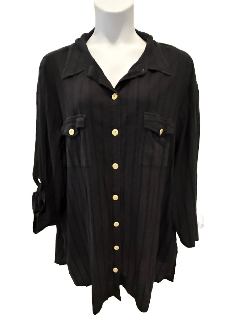 Roaman’s Plus Size Button-Front Long Sleeve Shirt. 3X